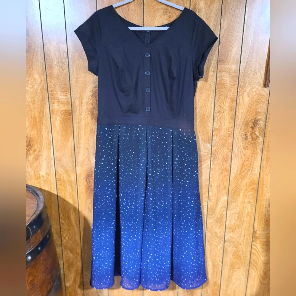 eShakti Star print button front mixed media dress - custom styling